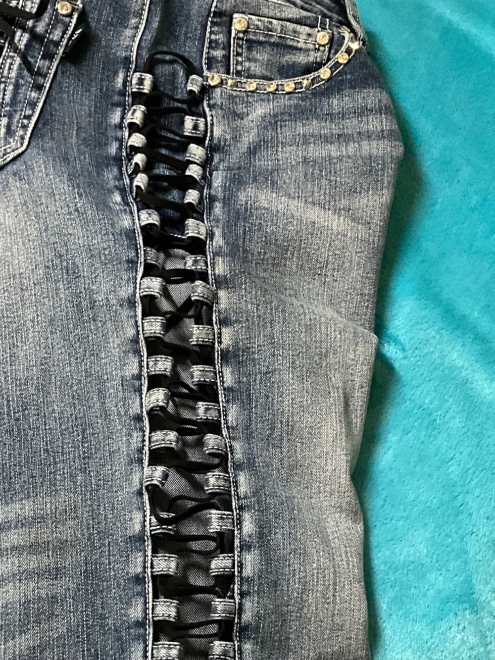 Platinum Plush Women's Blue Lace-Up Bootcut Jeans - Picture 10 of 10